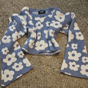 Cider Blue and White Floral Sweater